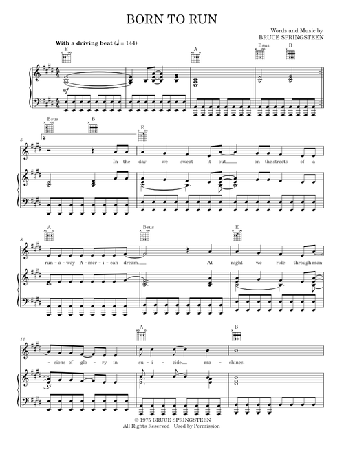 Born to run - Bruce Springsteen (Piano-Vocal-Guitar)