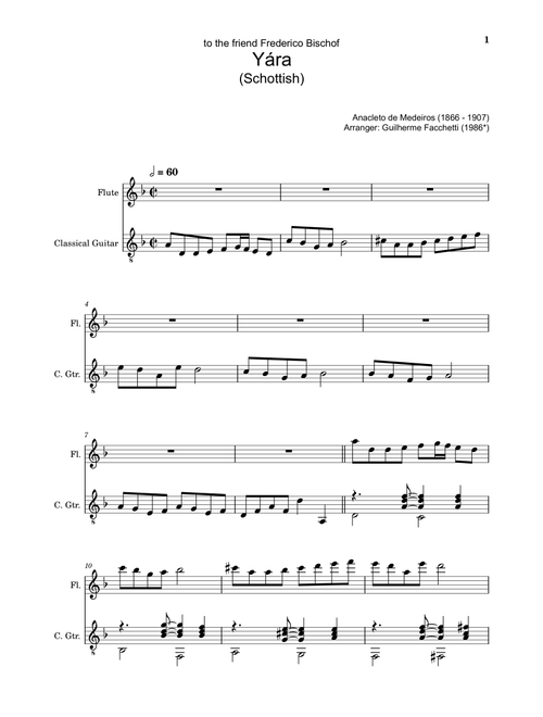 Anacleto de Medeiros - Yára. Arrangement for Flute and Classical Guitar. Score and Separated Parts (Arr. Guilherme Facchetti) (Instrumental Duet)