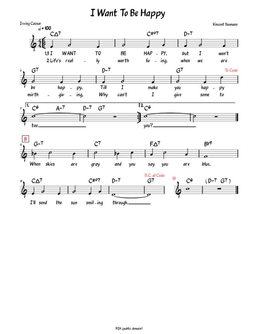 I Want To Be Happy Lead sheet with lyrics Sheet music for Piano Solo Easy Musescore