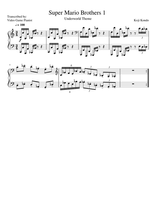 SMB 1: Underworld Theme-- Video Game Pianist