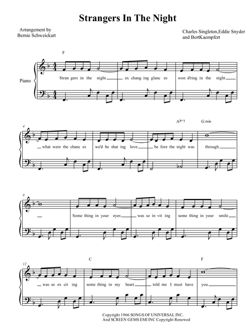 Strangers In The Night (Arr. Bernie Schweickart) - Frank Sinatra (Piano-Vocal-Guitar (Piano Accompaniment))