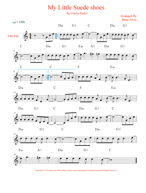 My Little Suede Shoes (Arr. Rene Alves) - Charlie Parker (Alto Sax Solo)