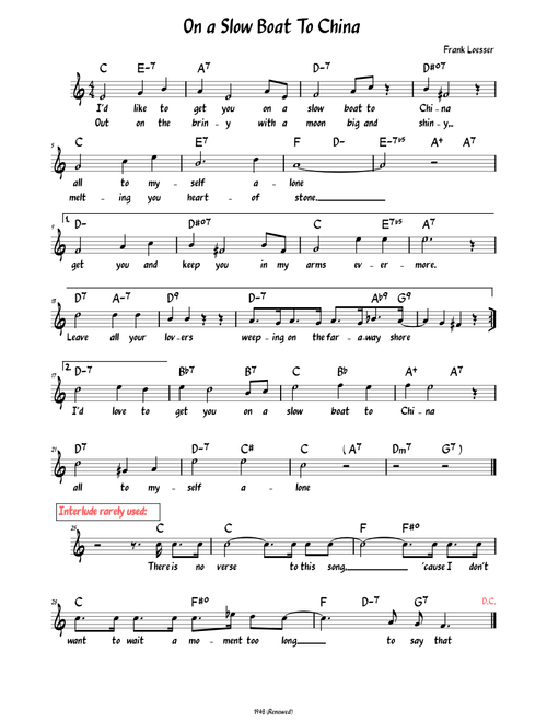 On a Slow Boat to China (Lead sheet with lyrics )