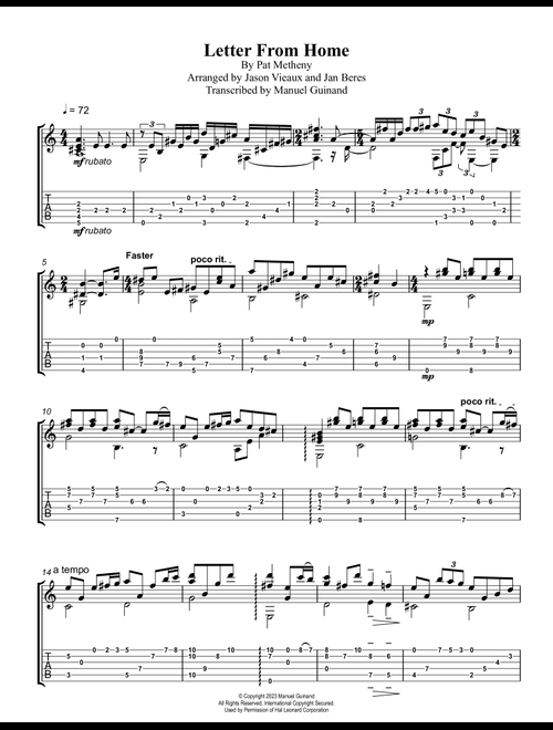 Letter From Home (Arr. Manuel Guinand) - Pat Metheny (Guitar Tab)
