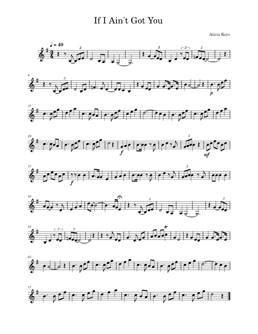 If I Ain't Got You – Alicia Keys Sheet Music for Violin (Solo