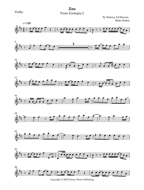 Zoo (Arr. Wesley S. SIlva) - Shakira (Violin Solo)