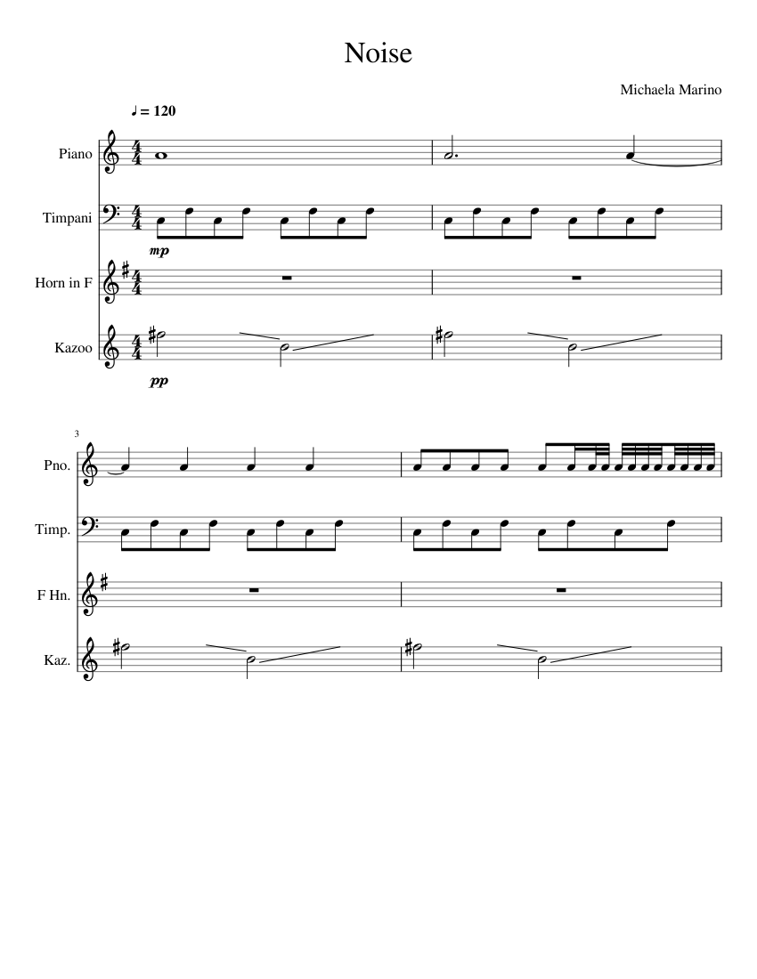 Noise Sheet music for Piano, Kazoo, French horn, Timpani (Mixed Quartet