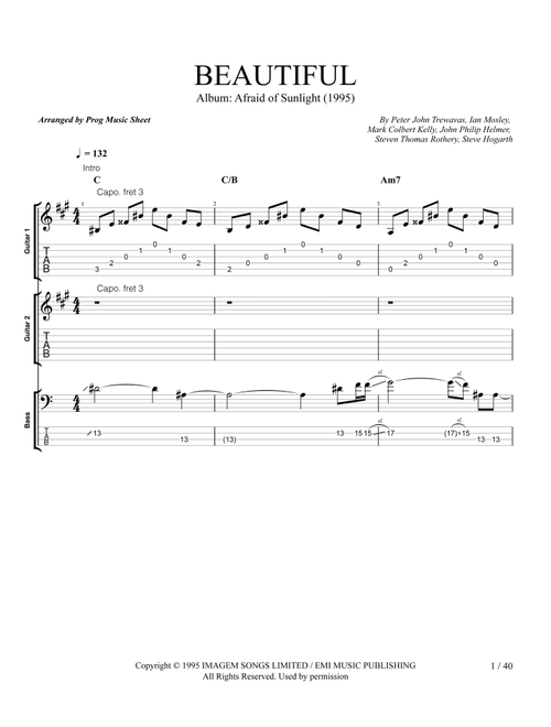 Beautiful (Arr. Prog Music Sheet) - Marillion (Guitar Tab)
