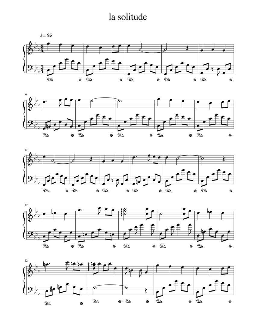 la solitude Sheet Music for Piano (Solo) easy | MuseScore.com