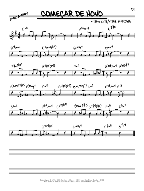 Comecar De Novo - Ivan Lins, Vitor Martins (Real Book - Melody-Chords)