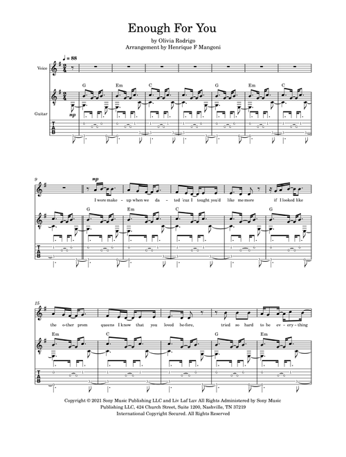 Enough For You (Arr. Henrique F Mangoni) - Olivia Rodrigo (Piano-Vocal-Guitar (Piano Accompaniment))