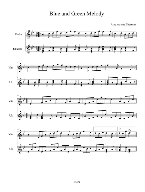 Blue and Green Melody (Arr. Amy Adams Elterman) (Instrumental Duet)