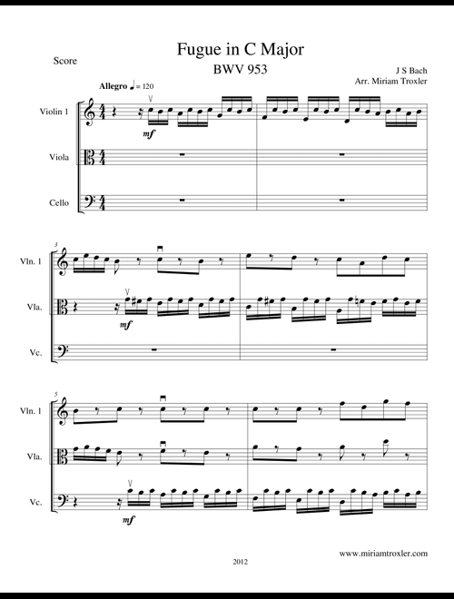 Fugue in C Major (Arr. Miriam Troxler) - J S Bach (String Ensemble)