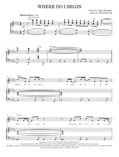 Where Do I Begin (Love Theme) - Andy Williams (Piano Vocal)