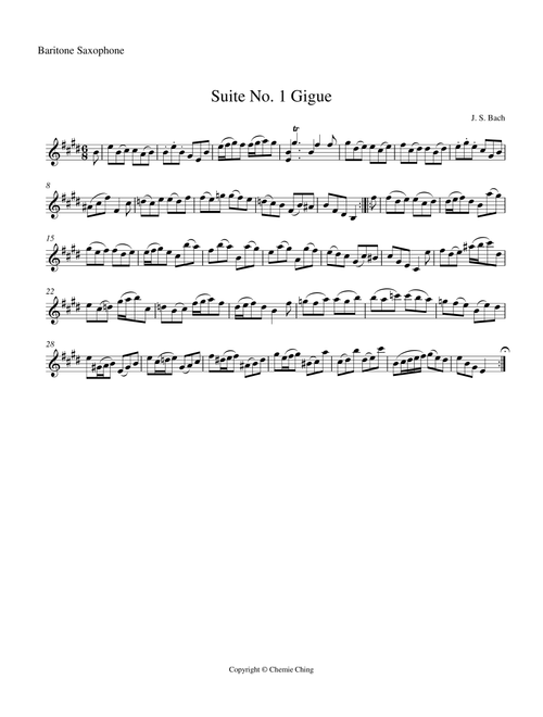 J.S. Bach - Cello Suite No.1 in G major, BWV 1007 - VI. Gigue arranged for Baritone Saxophone (Arr. Chemie Ching) - Johann Sebastian Bach (Baritone Sax Solo)