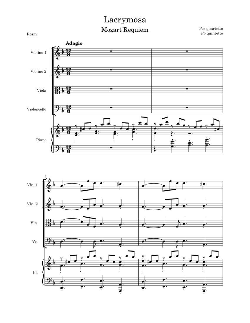 Lacrymosa from Requiem K626 – Wolfgang Amadeus Mozart Sheet Music for ...