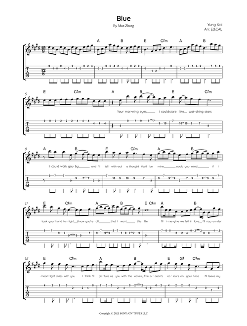 Blue (Arr. Arr. Ed.CAL) - Yung Kai (Guitar Tab)