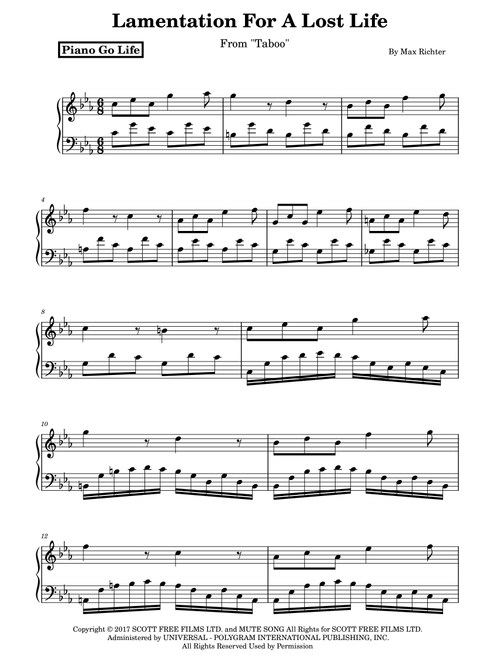 Lamentation For A Lost Life (Arr. Piano Go Life) - Max Richter (Piano Solo)