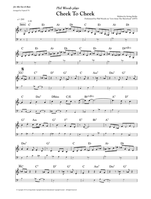 Cheek To Cheek (Arr. Popnroll 1976) - Fred Astaire (Alto Sax Solo)