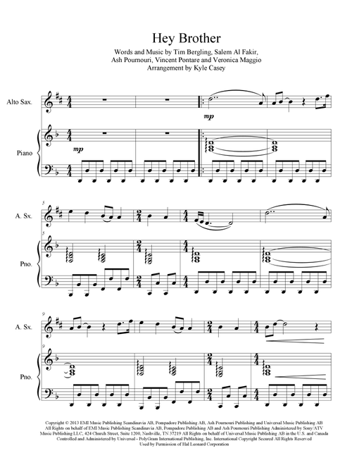 Hey Brother (Arr. Kyle Casey) - Avicii (Instrumental Duet and Piano)