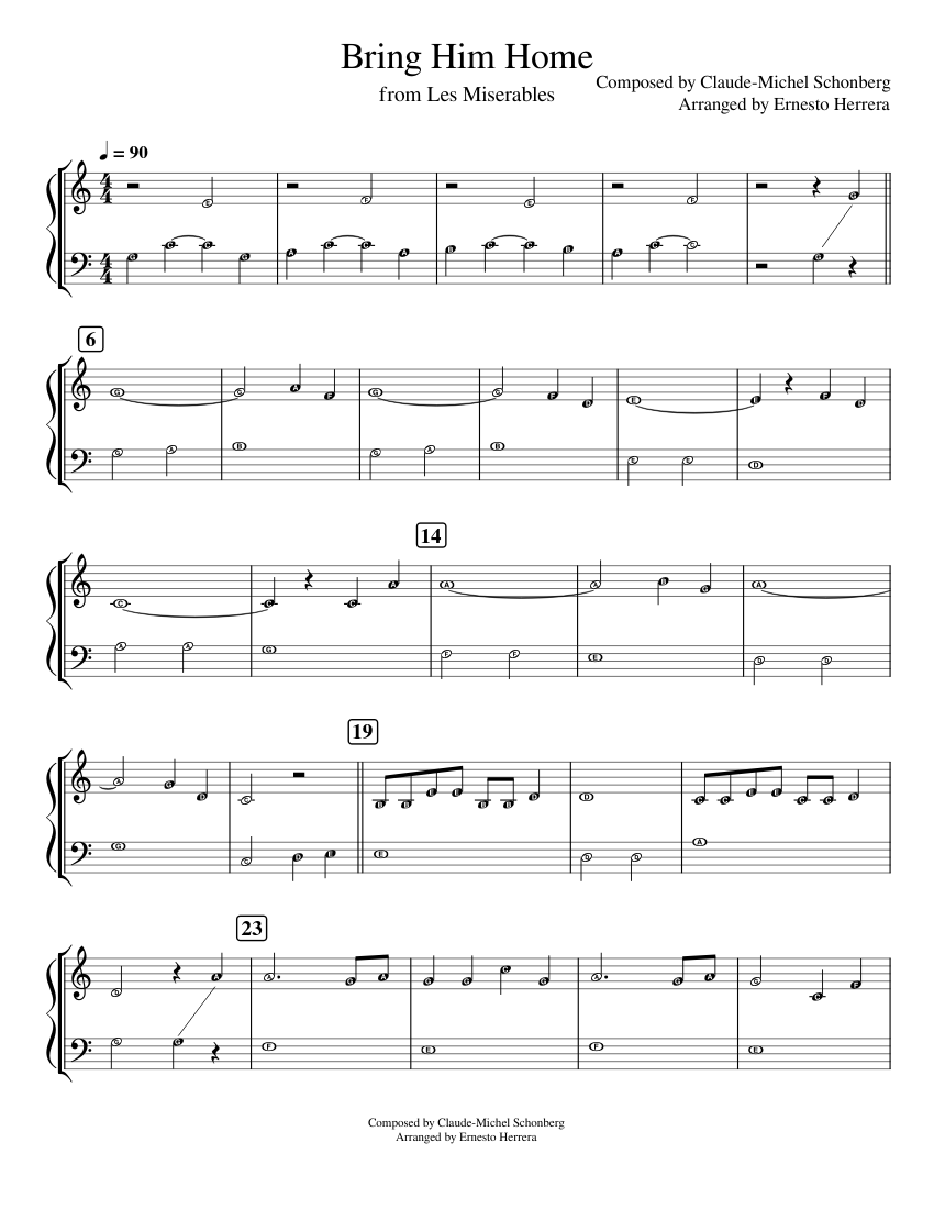 Bring Him Home (from Les Miserables) ClaudeMichel Schonberg for beginner piano Sheet music