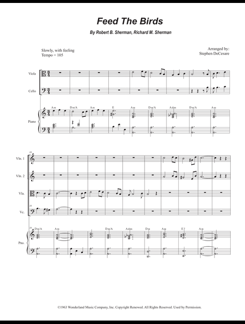 Feed The Birds (tuppence A Bag) (Arr. Stephen DeCesare) - Richard M Sherman, Robert B Sherman (String Quartet)