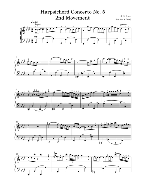 Harpsichord Concerto No. 5, BWV 1056 - Johann Sebastian Bach (Piano Solo)