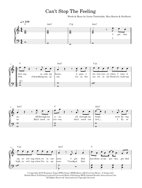 Can't Stop The Feeling - Justin Timberlake (Easy Piano)