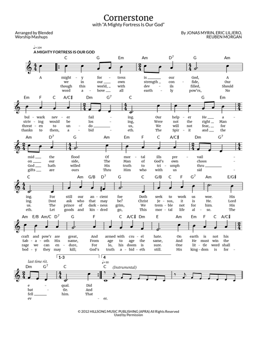 Cornerstone (Arr. Blended Worship Mashups) - Hillsong LIVE (Lead Sheet - Fake Book)