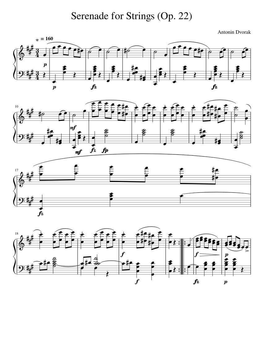 Serenade For Strings Antonin Dvorak Sheet music for Piano (Solo)
