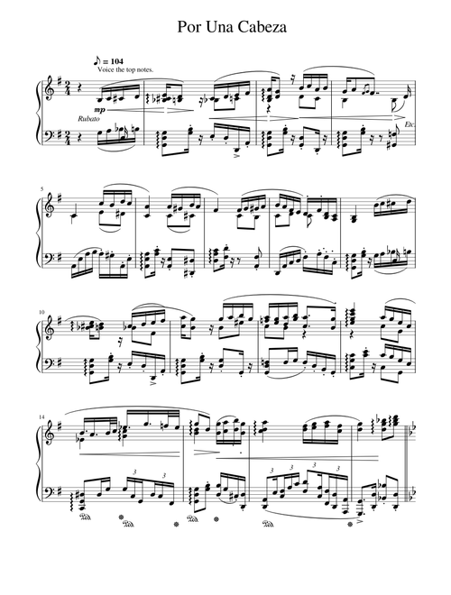 Por Una Cabeza Piano Solo