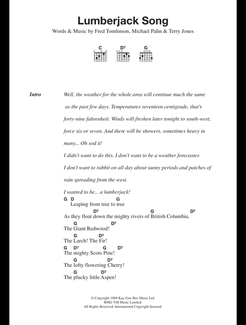 Lumberjack Song - Monty Python (Guitar Chords-Lyrics)