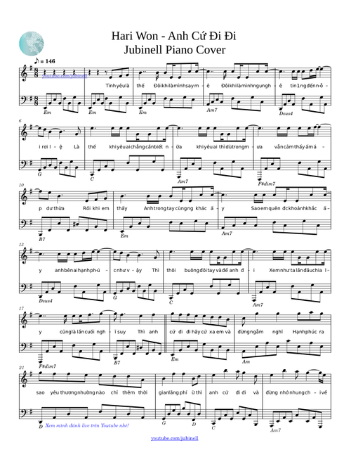 Hari Won - Anh Cứ Đi Đi Music Sheet | Jubinell Piano Cover