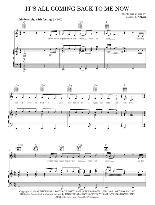 It's All Coming Back To Me Now - Celine Dion, Irving Berlin (Piano-Vocal-Guitar)