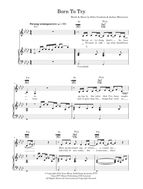 Born to try - Delta Goodrem (Piano-Vocal-Guitar (Piano Accompaniment))