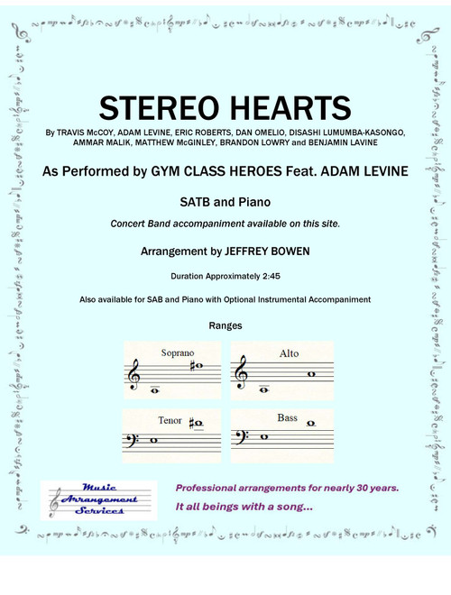 Stereo Hearts (Arr. Jeffrey Bowen) - Gym Class Heroes Featuring Adam Levine (Choral, SATB)