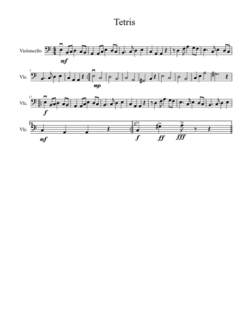 Tetris Theme A For Cello