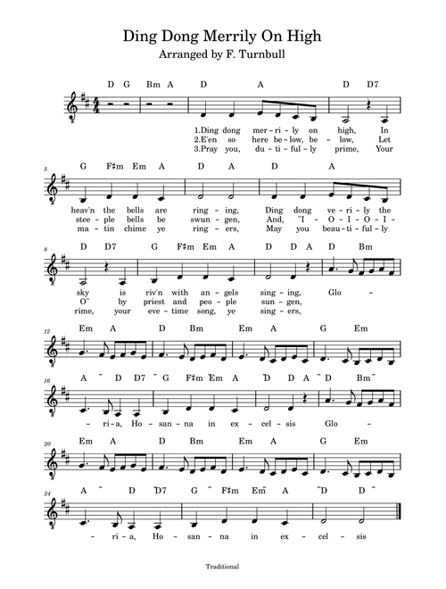 Ding Dong Merrily On High (Arr. F. Turnbull) - Traditional (Piano-Vocal-Guitar (Piano Accompaniment))