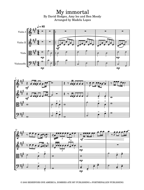 My Immortal (Arr. Madelu Lopes) - Evanescence (String Quartet)