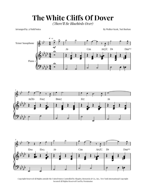 (There'll Be Bluebirds Over) The White Cliffs Of Dover (Arr. Glauco Fernandes) - Various (Tenor Sax and Piano)