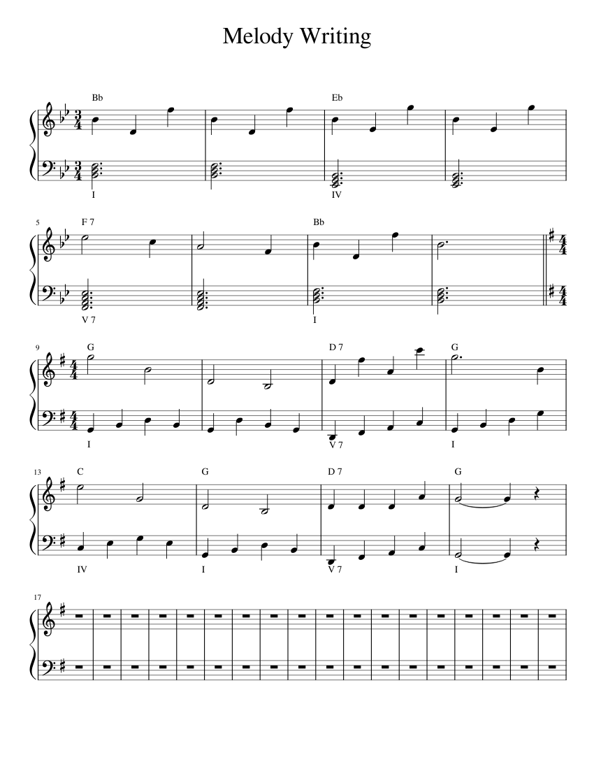 Melody Writing Sheet Music for Piano (Solo) Easy | MuseScore.com