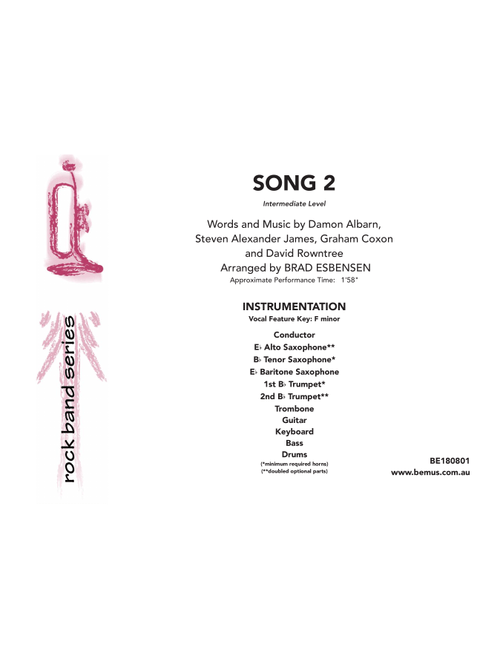 Song 2 (Arr. Brad Esbensen) - Blur (Large Ensemble)