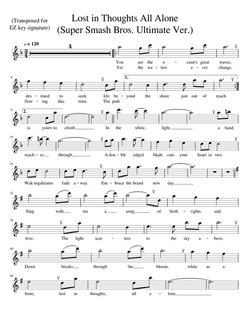 Lost in Thoughts All Alone (Smash Ultimate Ver., Transposed for Flute)