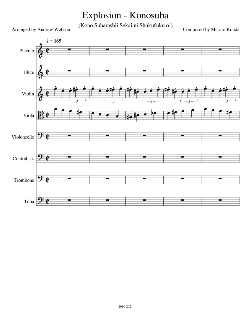 Explosion - Konosuba Sheet Music for Trombone, Tuba, Flute piccolo ...