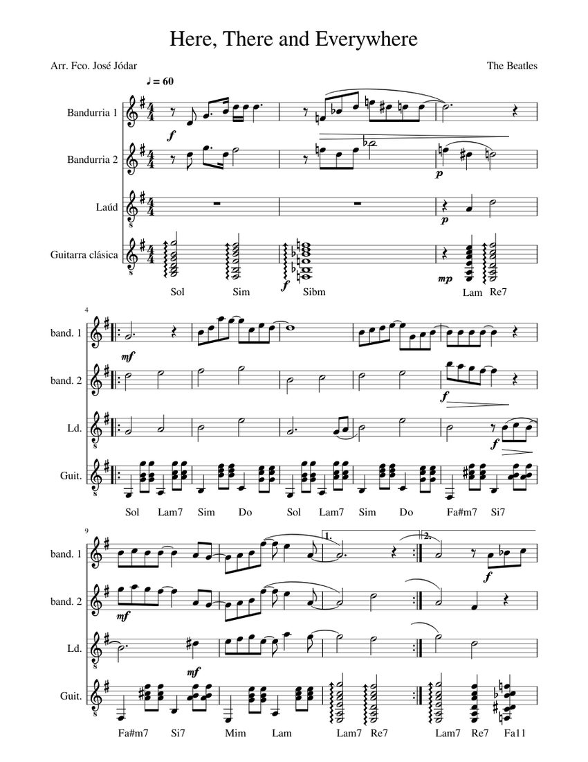 Here There and Everywhere - The Beatles Sheet Music and Tab with Chords ...