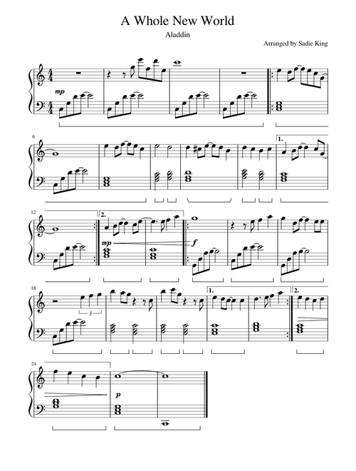 A Whole New World - Aladdin - Easy Piano