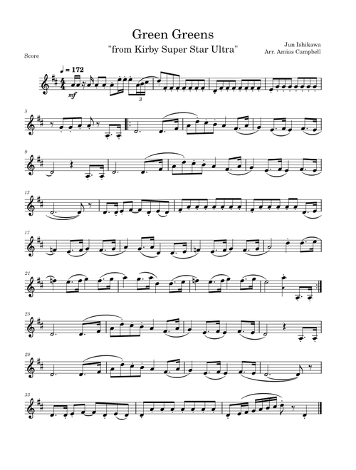 Kirby Super Star - Green Greens, Arr. for Trumpet
