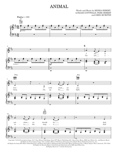Animal - 3OH!3, 3OH!3 featuring Ke$ha, Ke$ha (Piano-Vocal-Guitar)