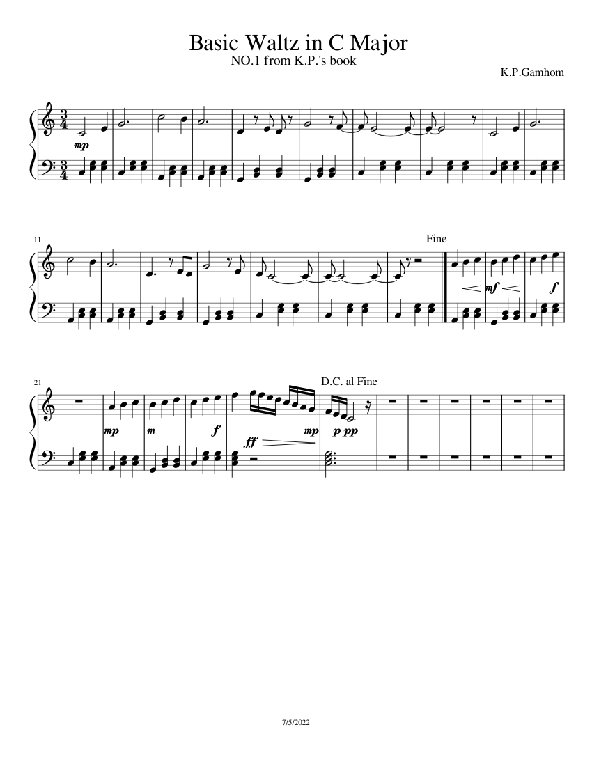 Basic waltz in C major Sheet music for Piano Solo Easy Musescore
