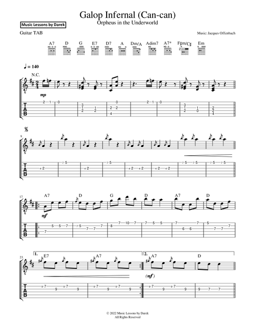 Galop Infernal (Can-can) (GUITAR TAB) Orpheus in the Underworld [Jacques Offenbach] FULL VERSION (Arr. Darek) (Easy Guitar with TAB)